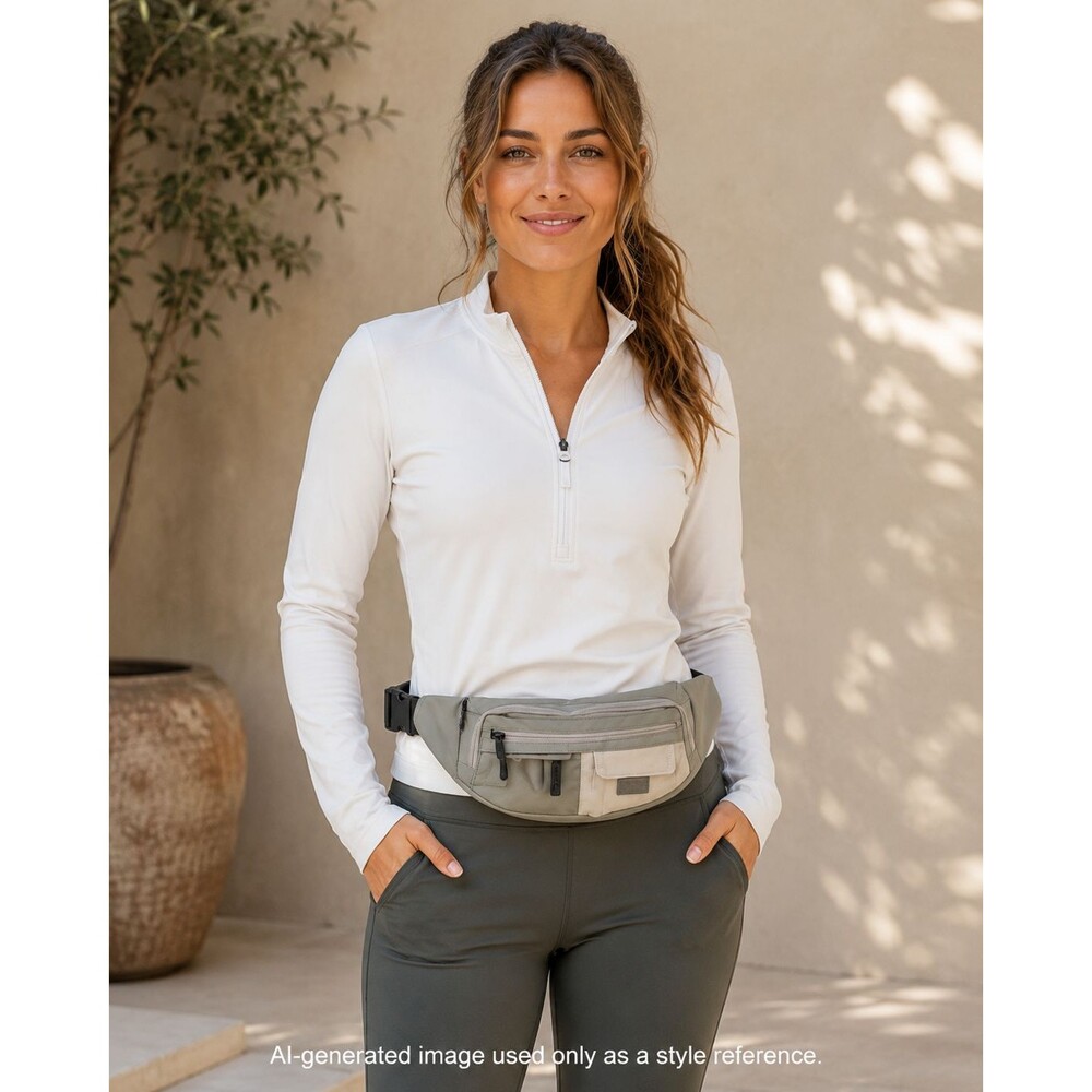 Gray/Beige Polyester Waist Pack 0-5L Adjustable Strap Buckle 2 Pockets